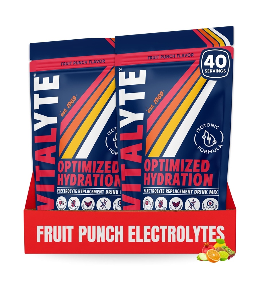 Vitalyte Electrolyte Powder Drink Mix, Isotonic Electrolyte Hydration Mix, Gluten Free Post Workout Powder Mix, Pack of 2, 35 oz. Each, Fruit Punch Flavor