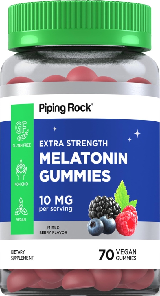 Piping Rock Melatonin Gummies 10mg | 70 Count | Berry Flavor Supplement | Vegan, Non OGM, Gluten Free