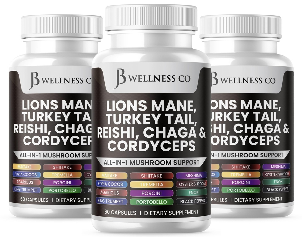 Lions Mane Supplément soutien cognitif, santé immunitaire avec la dinde Tail 20in1 Champignon Reishi Cordyceps Chaga avec la racine Marshmallow -180 Comte