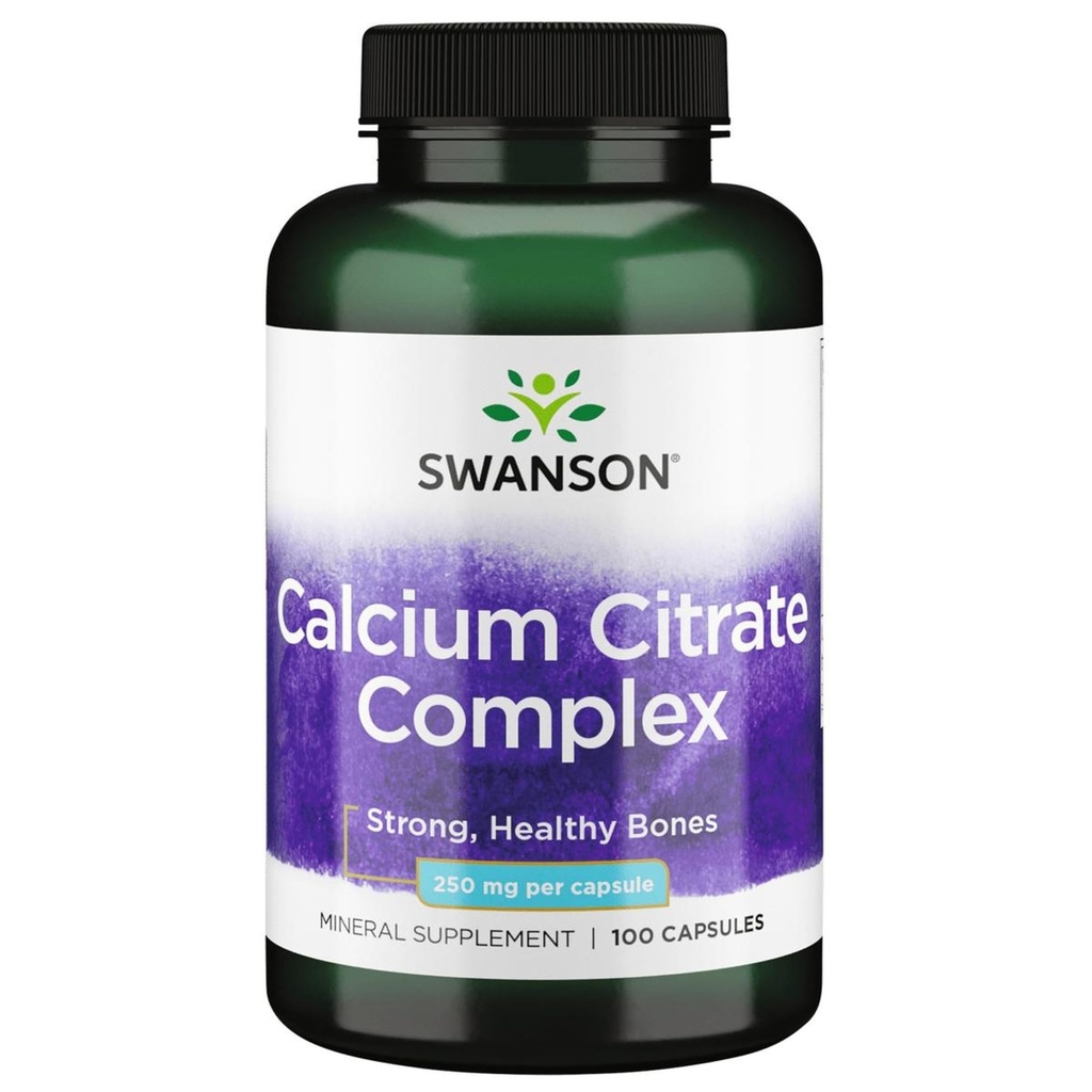 Swanson Calcium Citrate Complex Knochen Muscle Nerve Gesundheit Blutdruck Unterstützung Mineralische Ergänzung 250 mg Calcium (aus Citrat & Carbonate) 100 Kapseln