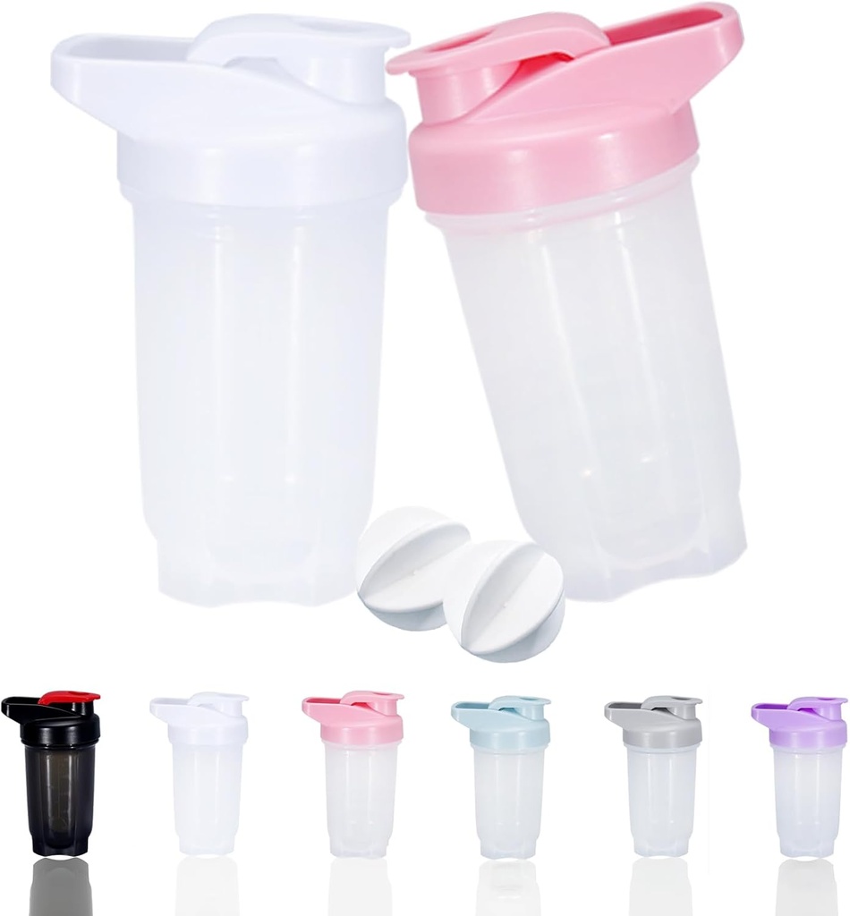 Shaker Bottle Protein Shakes Cup und 10-Ounce/300ML Shaker Bottle mit Whisk Balls, Protein Shakers Flaschen Set,Non-BPA Kunststoff(White+Pink(2PCS))