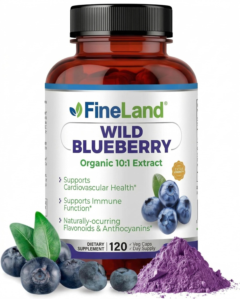 Estratto di mirtillo selvatico di fineLand 10:1, 6.000 mg di resistenza, 120 capsule vegane, ricco di flavonoidi e antociani, supporto antiossidante per la salute del cervello e del cuore, alimentazione di 4 mesi, non OGM Made in USA