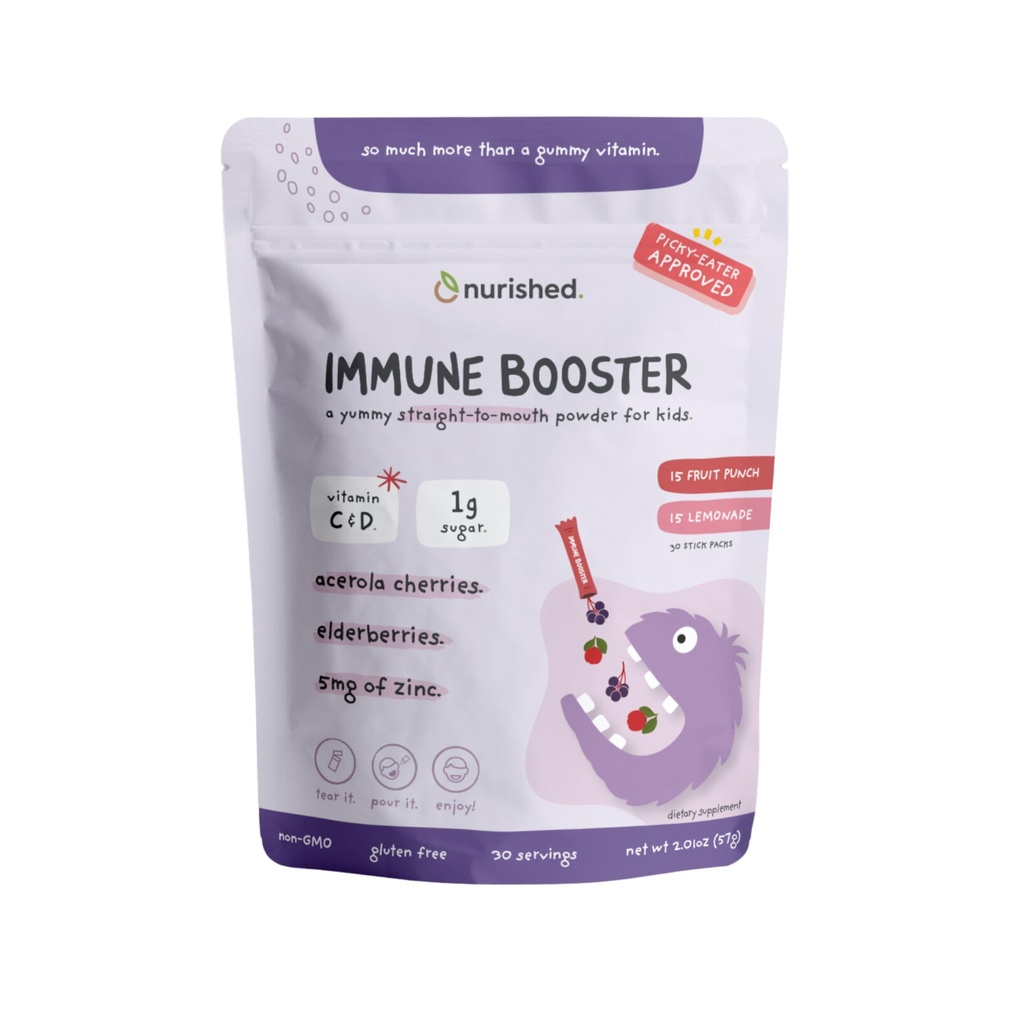 Kinder Immun Booster mit Elderberry, Acerola Kirsche, Zink, Vitamine C & D - Straight-to-Mouth Powder - 30 Servierungen - 2 Flavors