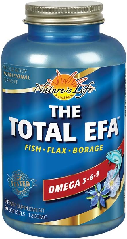 Das Leben der Natur Das gesamte EFA Fischöl w/Organic Flaxseed & Borage Öle | 1200 mg | Haut, Herz & Gedächtnis | 90 Softgel