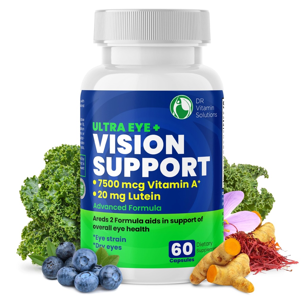 DR VITAMINA SOLUZIONI Vision Support Vitamine occhio per la salute maculare | Integratori con Luteina, Zinco, Vitamina A & Bilberry | Areds 2 Formula per occhi rossi e secchi, Sight Care (1 Bottiglia, 60 capsule)