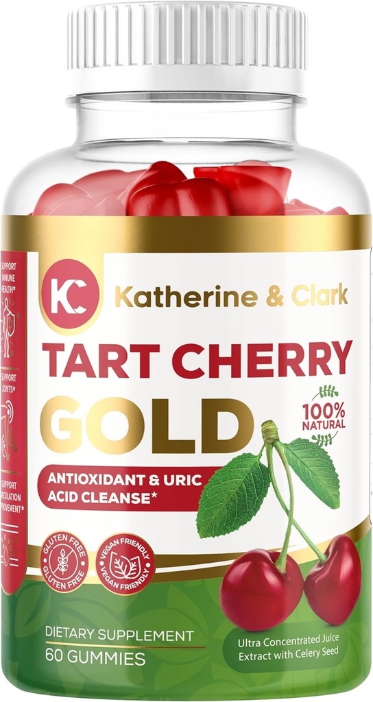 Katherine & Clark Tart Cherry Gold Montmorency Gummis - Tart Cherry Extract Gummis mit Celery Seed - Fördert gesunde Uric Acid Levels zur Unterstützung Joint Relief - Vegan Made in the USA - 60 Count
