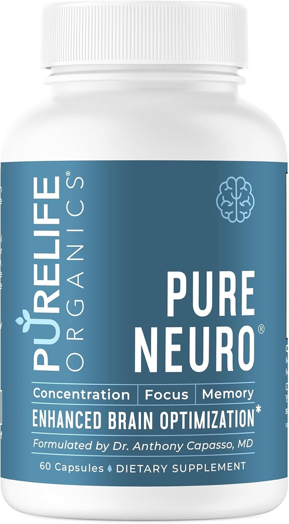 PureLife Bios Pure Neuro - Ergänzung zur Beseitigung von Gehirn Fog, Memory Support & Focus Enhancement - 30-Tage-Versorgung - 60 Vegan & Glutenfreie Kapseln - Arzt für Gehirngesundheitsunterstützung
