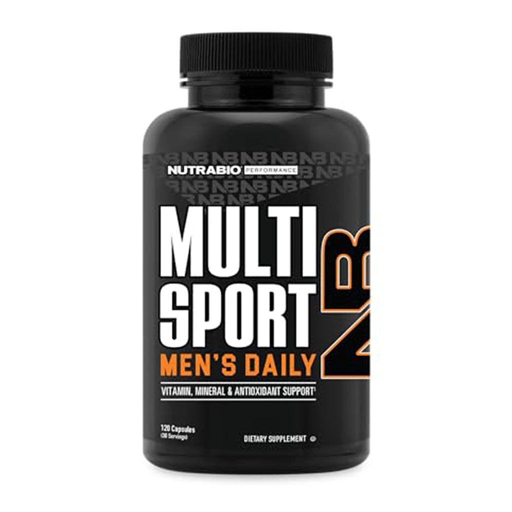 NutraBio Multisport für Herren - Mens MultiVitamin - 33 Vitamine, Mineralien, Mikronährstoffe - Reich an Antioxidantien - Unterstützt Spitzensport, Energie, Stoffwechsel (120 Gemüsekapseln)