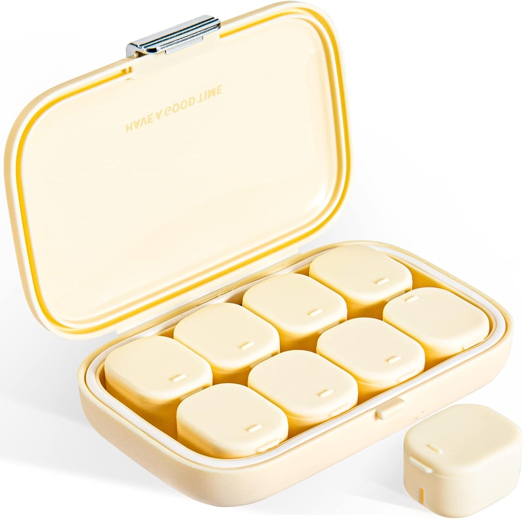 Tägliche Pill Organizer, 8 Komponenten Tragbare Pille Fall, Feuchtigkeit-Proof Pille Fall, Pill Dispenser, Reise Pille Container, Vitamine Pillen Cod Liver Öl regelmäßige Tabletten (Cream White)