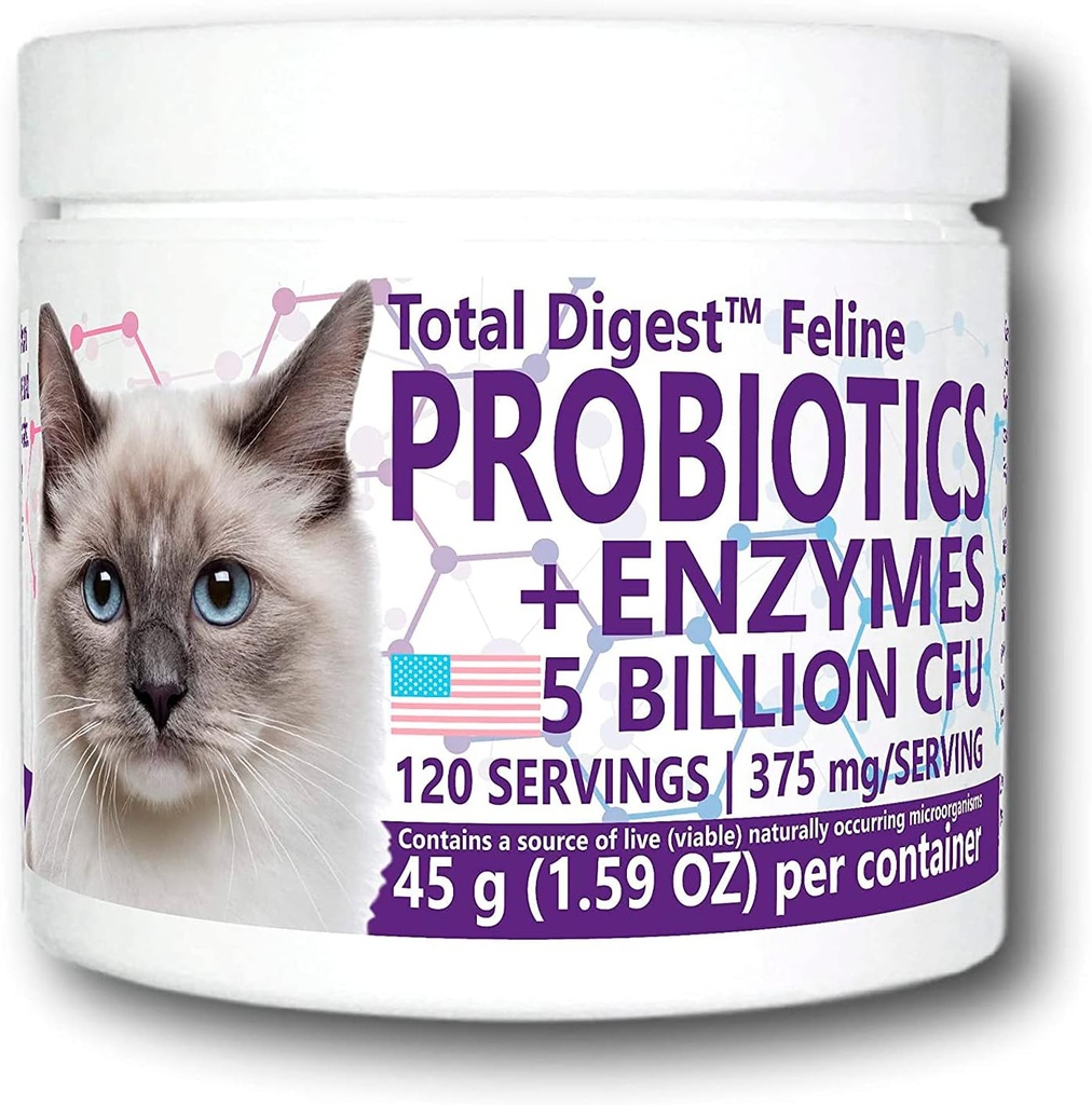 Total DigestTM Feline Probiotics and Enzymes, All-Natural Digestive System Ernährungsergänzung Formel für Katzen (120 Portionen)