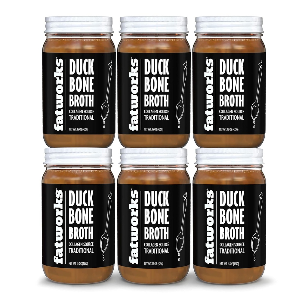 Grassworks Gourmet Cage-Free Duck Bone Broth, Flavor tradizionale, Keto, Paleo, Collagen Rich, Preservative Free, 6 confezione da 15 oz. Jars