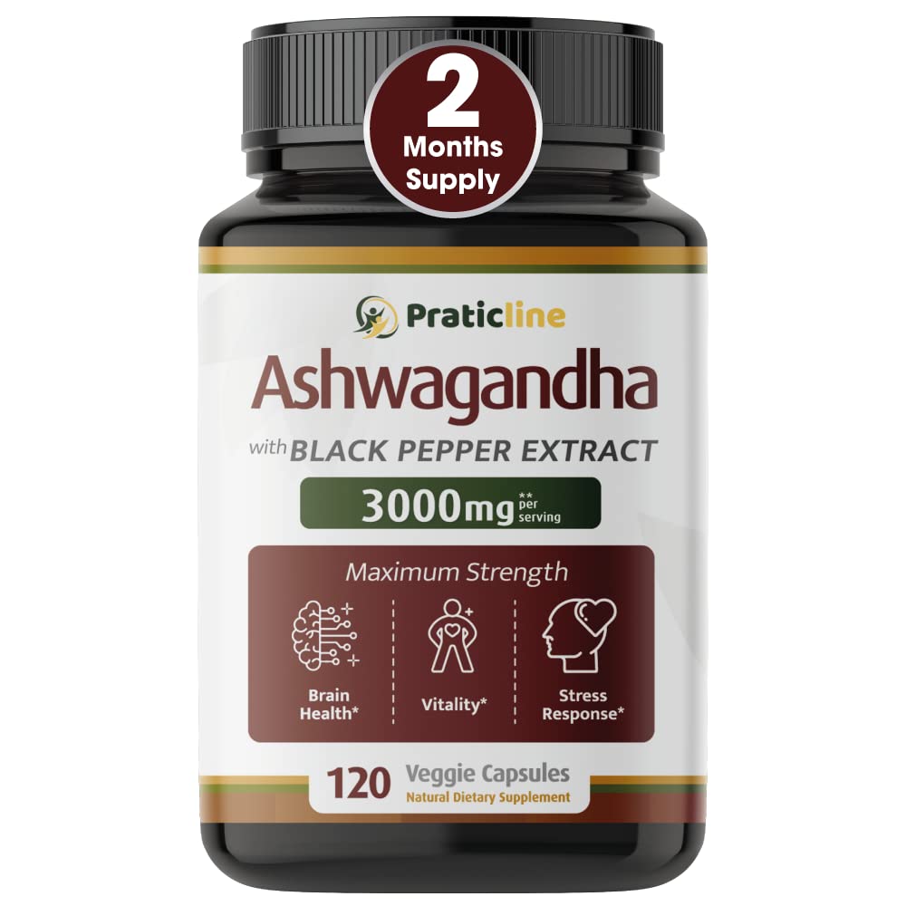 Ashwagandha Capsule 3.000 mg - 120 Vegan Cap Realizzato con Polvere di Ashwagandha Organica e Estratto di Radice. Senza glutine. Realizzato in USA