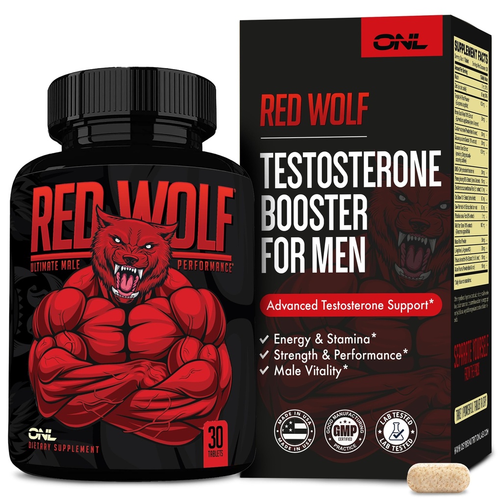ONL Red Wolf Testosterone Booster for Men & Ultimate Male Enhancing, 60 Ct