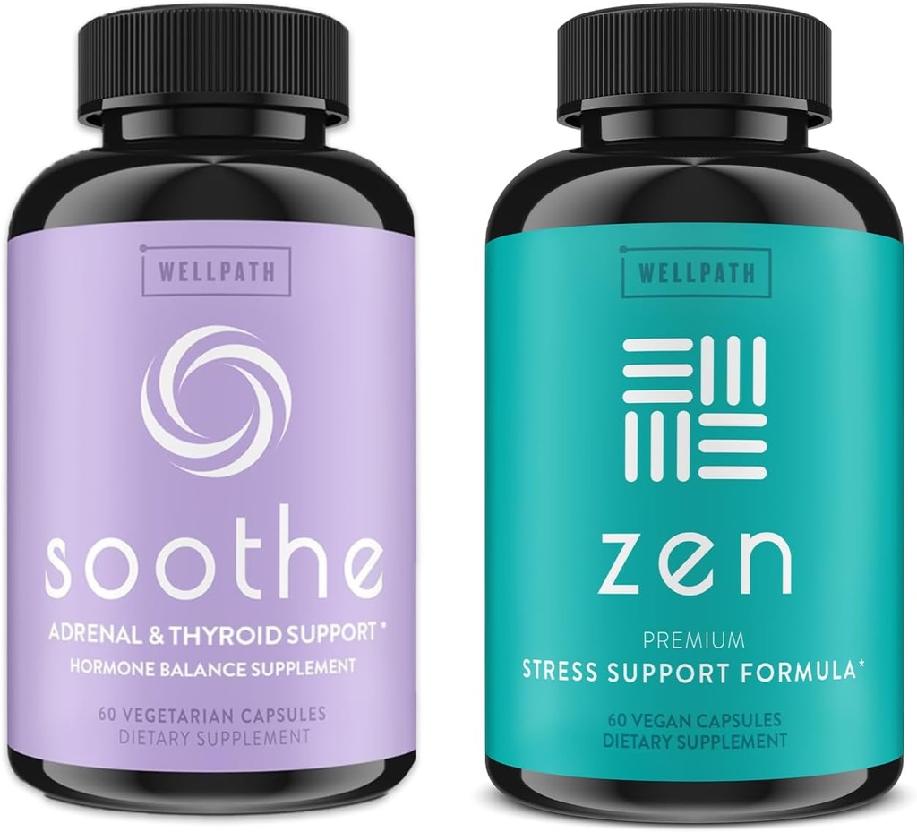 WellPath Zen Stress & Hormon Support Bundle - Kräuter Stress Relief & Hormon Balance Supplements - 60 Cts Jede