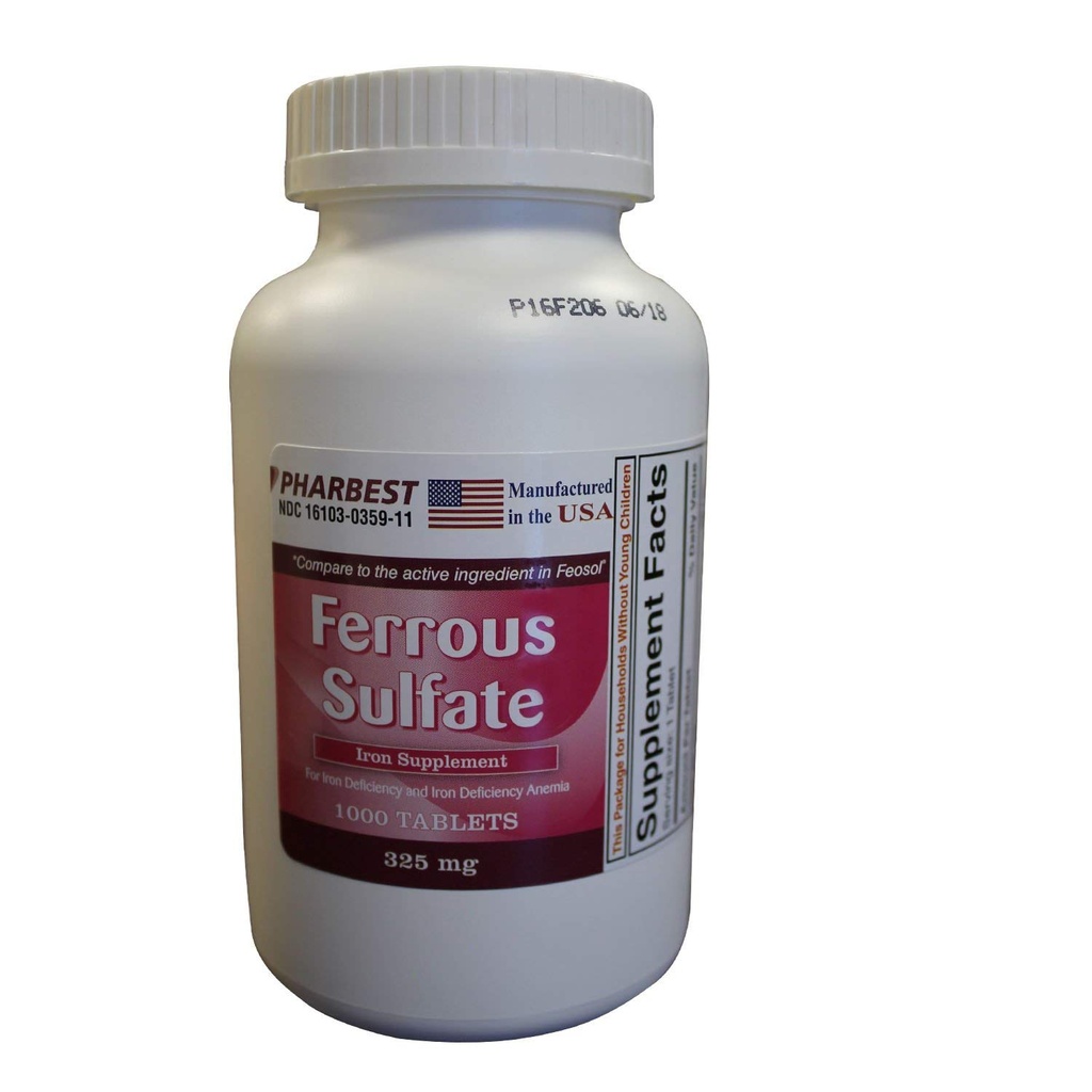 Sulfate de fer 325 mg Comprimés, 1000 Nombre