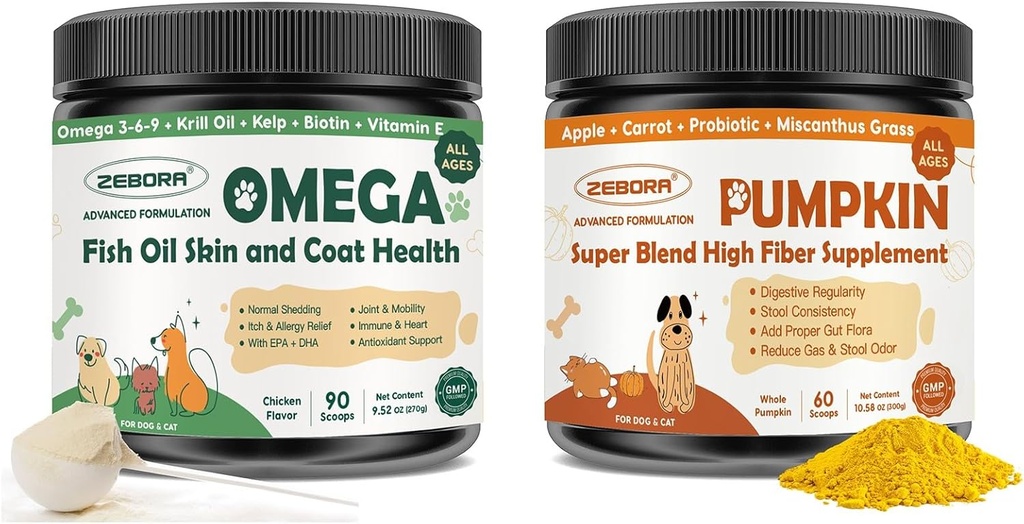 ZEBORA citrouille pour chiens, Omega 3 huile de poisson pour chiens