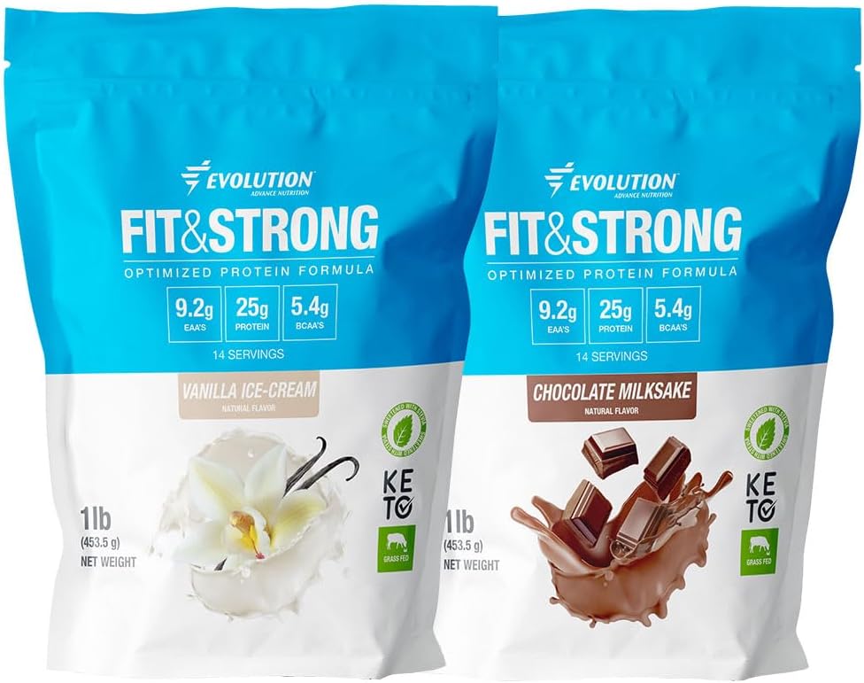 Evolution Advance Nutrition Fit & Strong - Pure Whey Protein Powder with BCAA, Natural Flavor – 2 Pounds (Vanilla) + Fit & Strong- Pure Whey Protein Powder with BCAA – 2 Pounds (Chocolate)