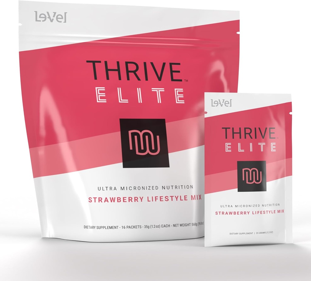 Le-Vel Thrive Elite Protein Shake | Glutenfrei, Protein Blend mit BCAAs, Probiotics & Enzymes |16 Servierungen - Single Packets, Erdbeere