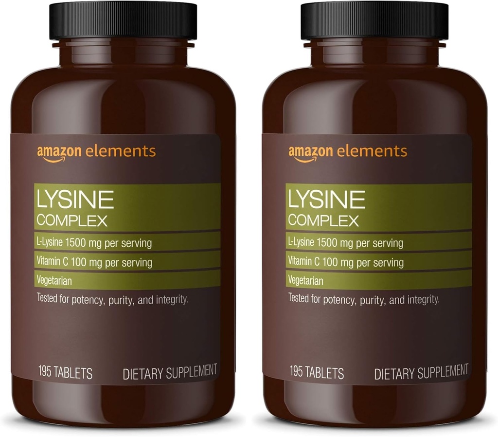 Éléments Complexe de lysine avec vitamine C pour le soutien de la santé immunitaire, végétarien, 65 portions, 195 comte (paquet de mai Vary) (paquet de 2)