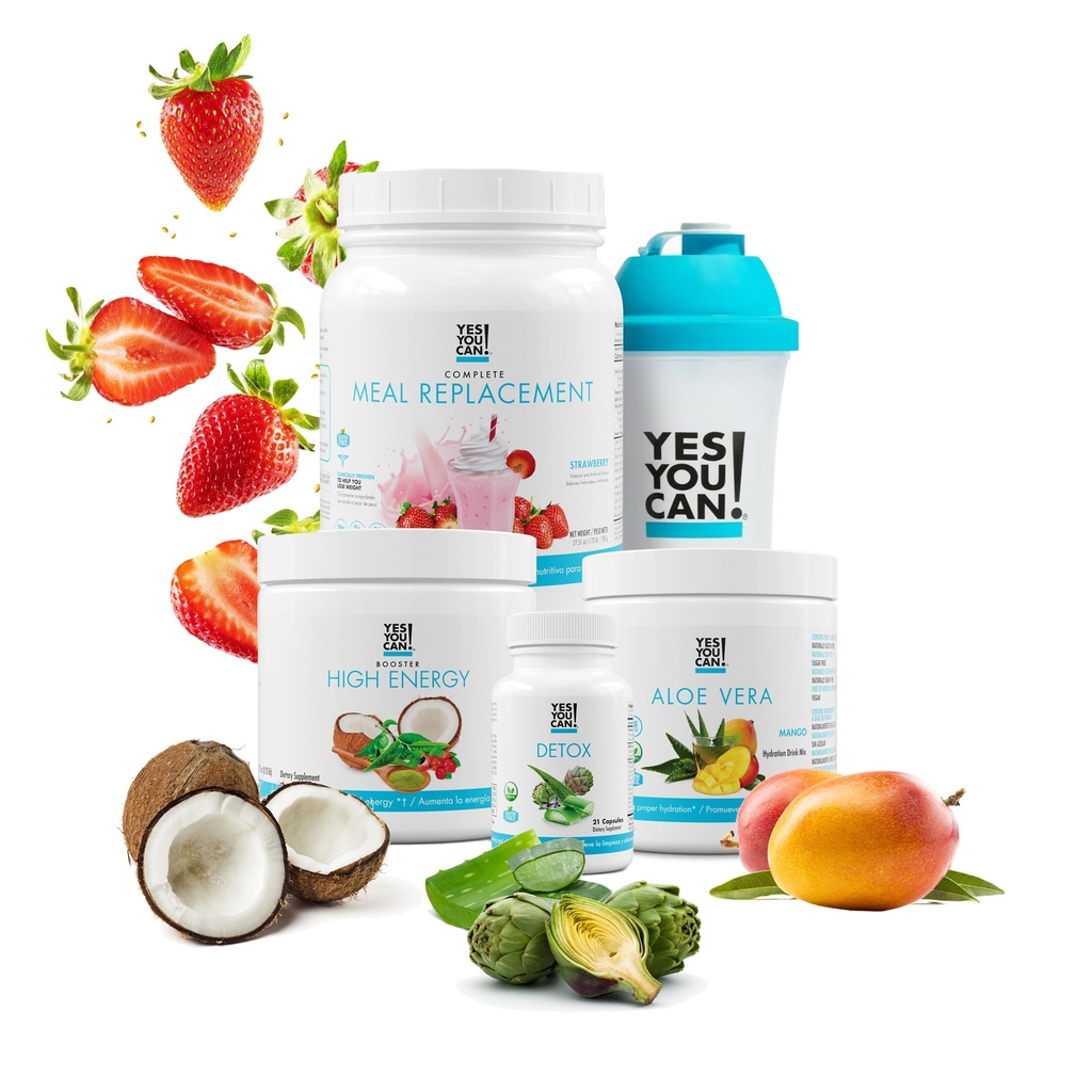 Detox Plus Kit, Pulizia giornaliera Pure Fiber Meal Sostituzione, Bere Mix, Shake Booster e Supplemento, Kit pulizia corpo per le donne, Sistema giornaliero Cleanse - Fragola, Aloe Vera Mango