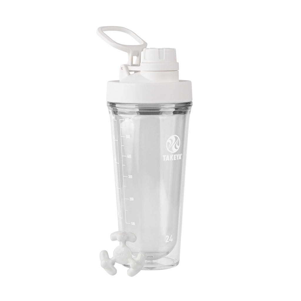 Takeya Protein Shaker - Bouteille de shaker en plastique sans BPA avec l'éjaculation sans fuite - Easy Carry Shaker pour la gymnastique et plus - Shaker réutilisable avec l'éjaculation - 24 oz, blanc nuage