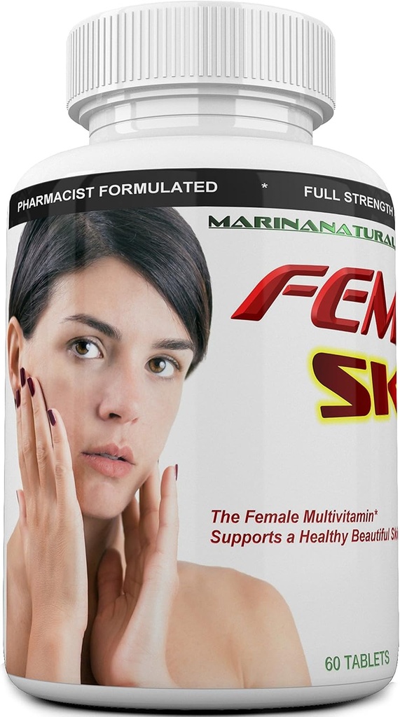Pelle FEMVIT Multivitamina, Multi-Minerals & Estratti di erbe per la pelle più giovane. Anti invecchiamento, Antirughe con collagene, acido ialuronico e biotina. 60 compresse (non una crema)
