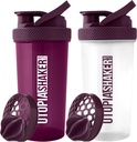 Bouteilles d'Utopia Home Protein Shaker - (Pack of 2) Bouteilles d'Utopia Home Protein Shaker pour mélange de protéines - Fitness Sports Classic Protein Shaker Bouteille (Plum & Clear/Plum)