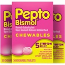 Pepto Bismol Chewable Tablets per Nausea, Heartburn, Indigestion, Upset Stomach, and Diarrhea Relief, Original Flavor, 90 Total (3 pacchetti di 30)