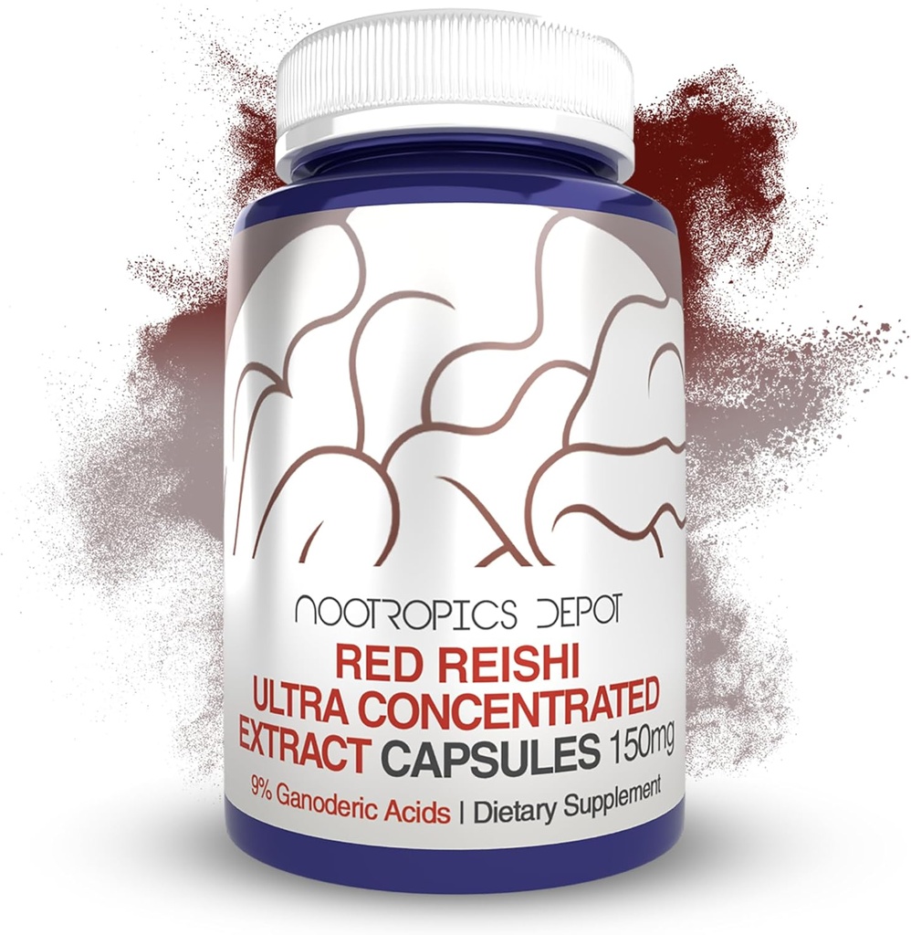 Nootropics Depot Red Reishi Capsules de champignons 9% Acides ganodériques