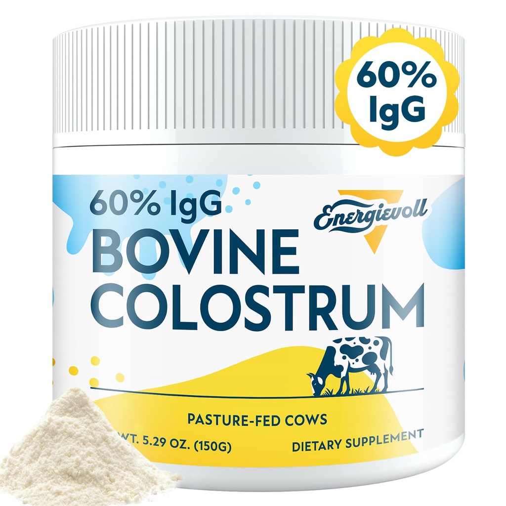 Bovine Colostrum Supplement Powder - 60% IgG 3000 mg für Gut, Haarwachstum, Schönheit und Immune, leicht zu mischen, entflammt (50 Servierungen)