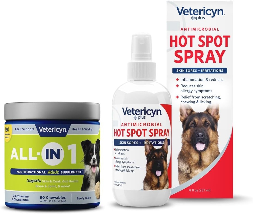 Vetericyn All-in 1 multifunktionale Hundeergänzung und Vetericyn Plus Hot Spot Spray