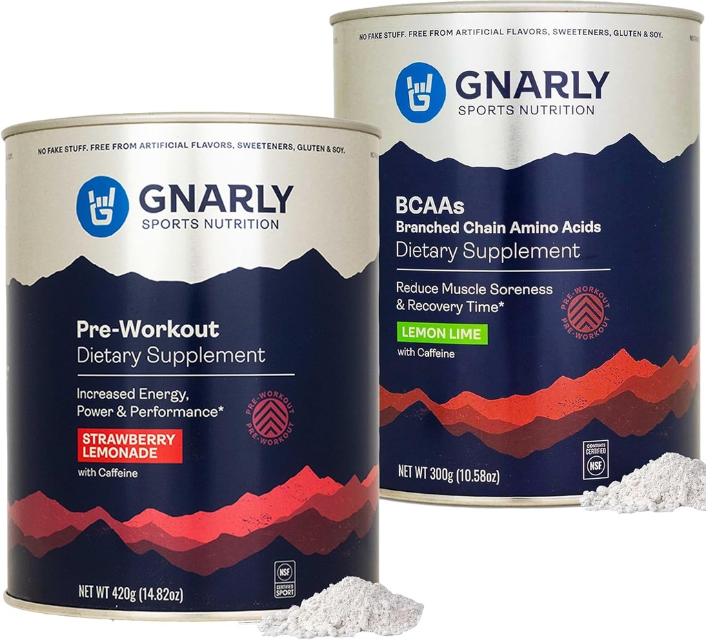 Gnarly Nutrition Gnarly Preworkout Strawberry Lemonade (14.82oz) BCAAs Lemon Lime (10.58oz)