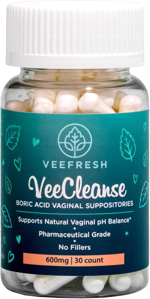 VeeFresh - VeeCleanse Boric Acid Suppositories vaginales - Vaginal pH Suppositories d'équilibre - Vaginal Odor Control - Sentiment frais, féminin et confiant