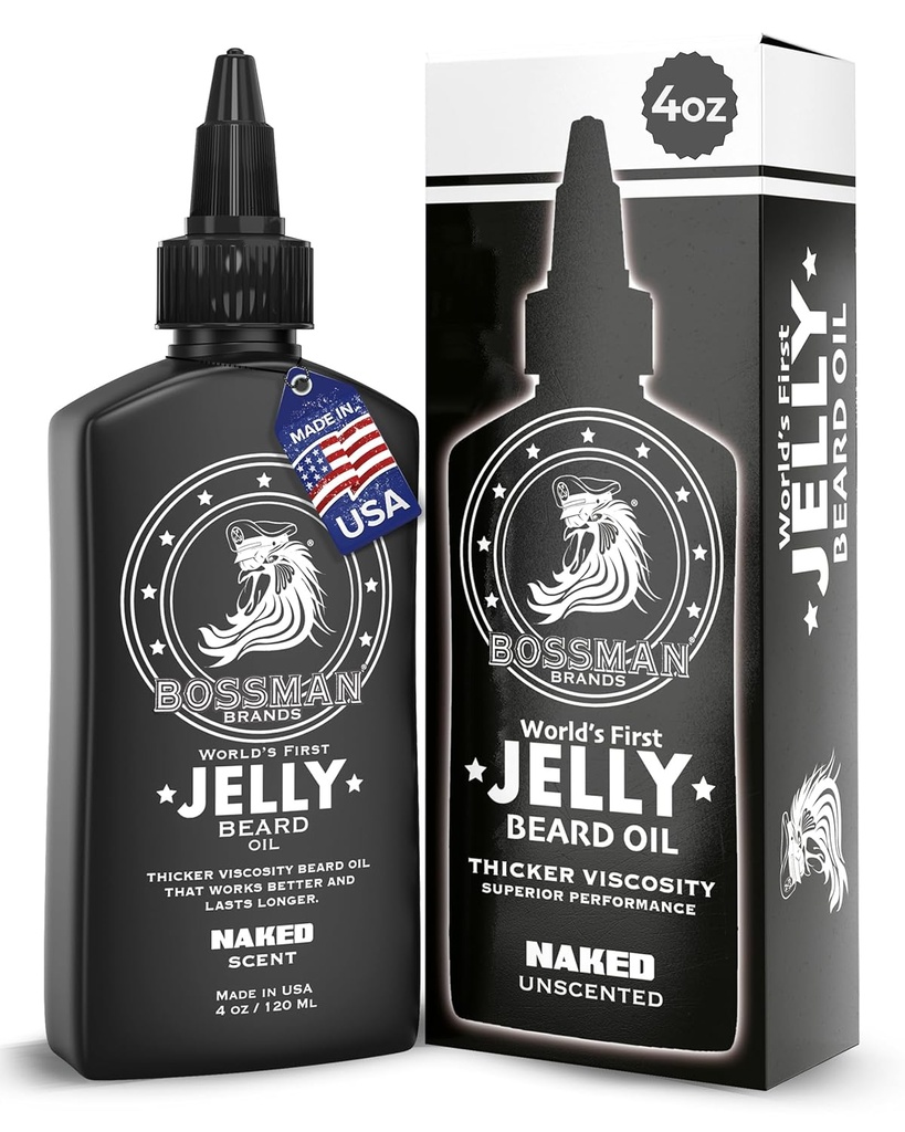 Bossman Jelly Beard olio per gli uomini (4 oz, Nudo - Senza profumo) – Ammorbidisce, idrata e condizioni con ingredienti naturali