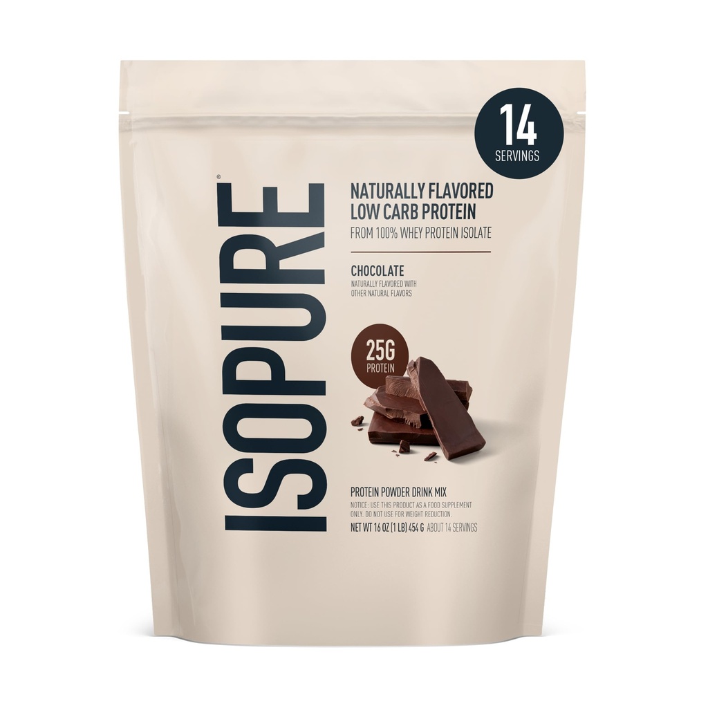 Isopure Low Carb 100% reine Whey Isolate Protein Pulver, Lactosefrei, Glutenfrei, Mit Vitaminen, dunkle Schokolade, 25g Protein pro Servierung, 1 Lb, 14 Servierungen (Packaging May Vary)