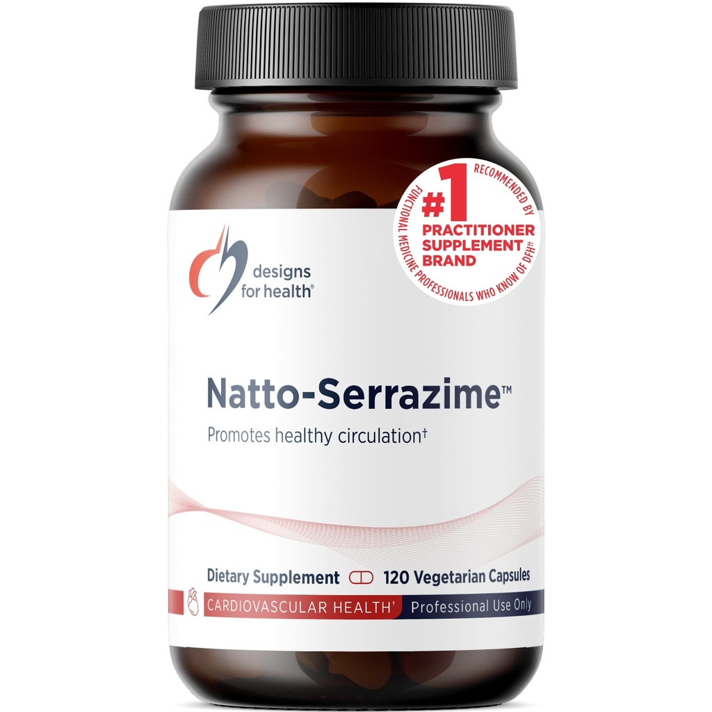 Designs für Gesundheit Nattokinase mit Serrapeptidase - Natto-Serrazim + Proteolytische Enzyme - Entwickelt, um ein gesundes Kreislaufsystem + Immungesundheit - Nicht-GVO-Ergänzung (120 Kapseln) zu unterstützen