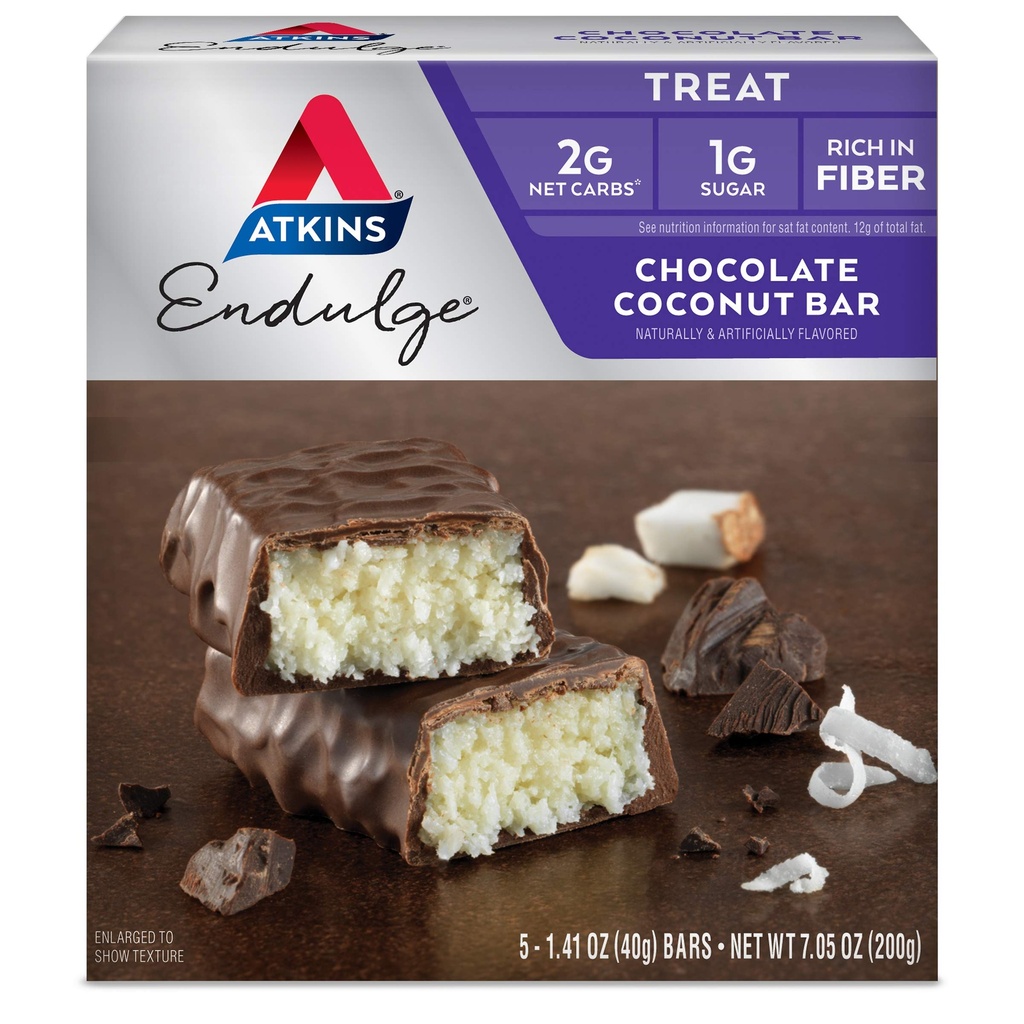 Atkins Endulge chocolat en noix de coco bar, Dessert préféré, haut en fibre, 1g sucre, 5 comte