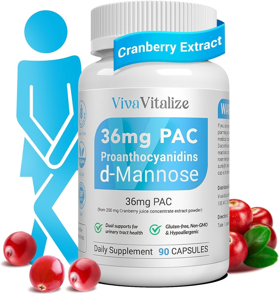5 in 1 Cranberry-Ergänzung für Frauen, 36mg PAC 100% löslich D-mannose Dandelion Herb Mulberry Uva Ursi Leaf Natürliche Urinary Tract Health Support, Cranberry Pills UTIs Prävention 90 Caps