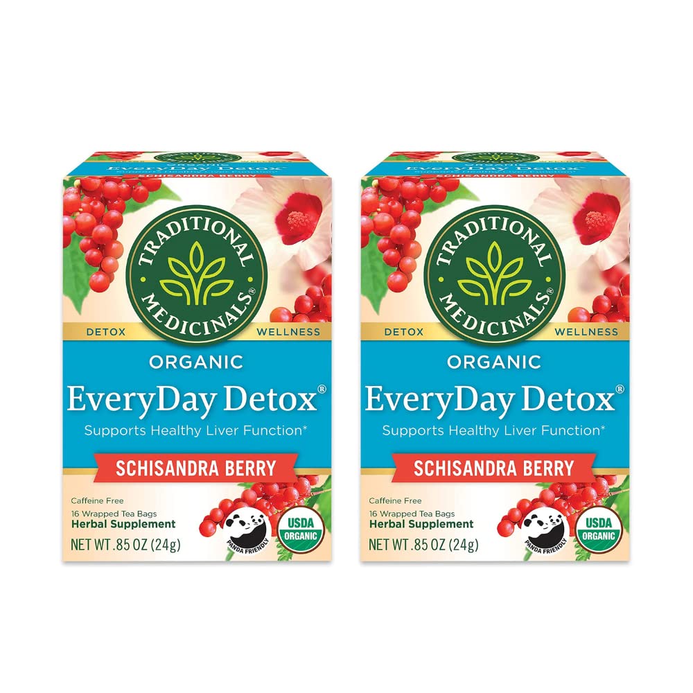 Medicinali tradizionali organici EveryDay Detox Schisandra Berry Herbal Tea, Supporta la funzione di fegato sano (16 Conte (Pack of 2))