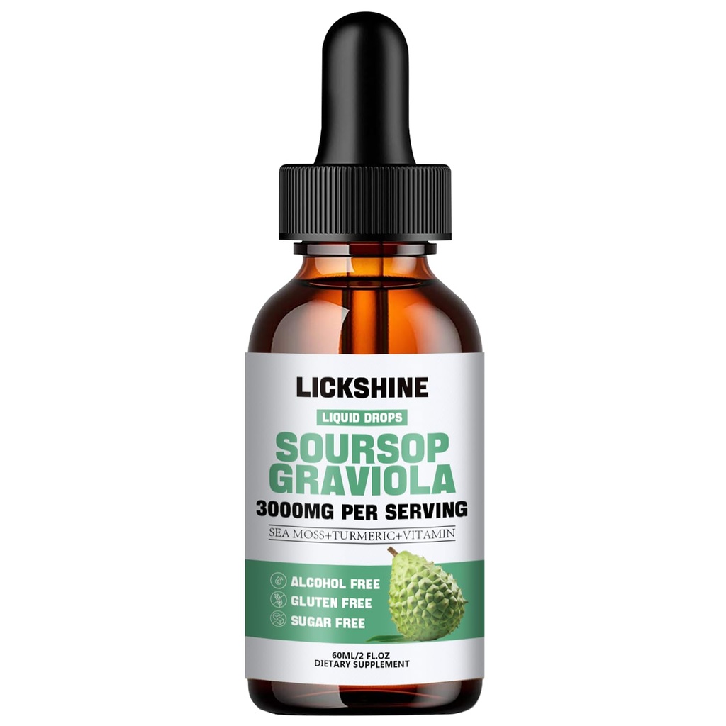 1 Packs 3000MG Soursop Graviola Flüssigkeitstropfen für Zellunterstützung &amp; Regeneration, Lmmune, Gut, Antioxidant, Stimmung, Relax, Liver und Sleep Zzz - Soursop Graviola Blatt Extrakt, Sea Moss, Turmeric - 2Fl Oz