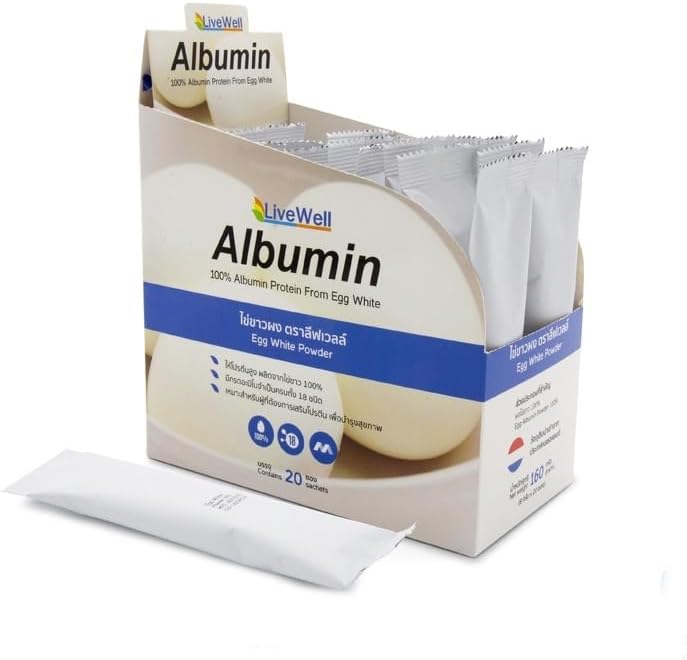 Protéine d'albumine de LiveWell de blanc d'oeuf 160g. (20 sachets x 8g)