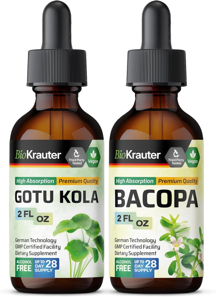 BIO KRAUTER Gotu Kola Teinture 2 Fl. Oz. & Bacopa Teinture 2 Fl. Oz.