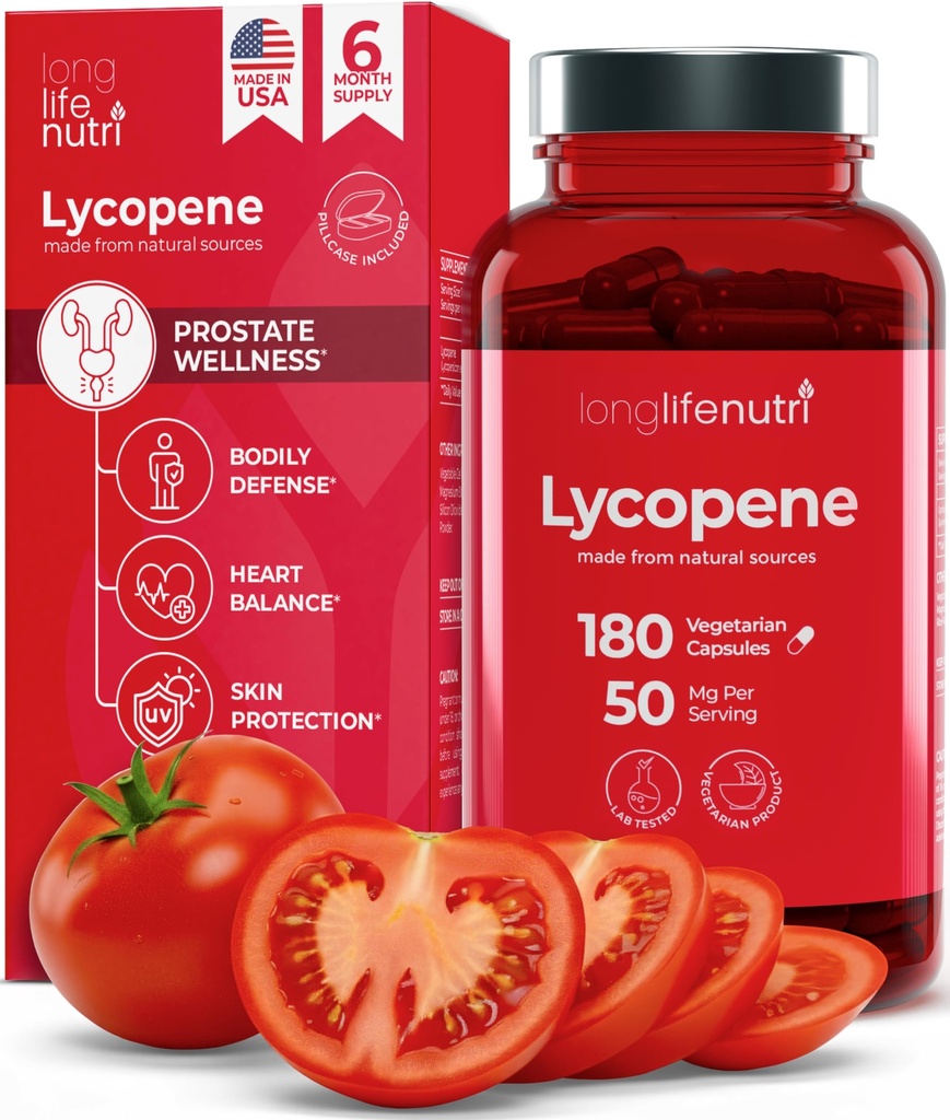 Lycopin 50mg 180 Vegetarische Kapseln | Supplement Gesundheit | Natürliche Tomaten Extrakt Nicht-GMO | reines Pulver