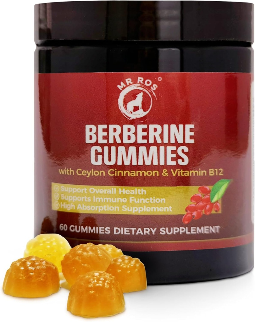 Premium Berberine Gummies 1500mg - Sugar-Free Metabolism Support with Ceylon Cinnamon, Chromium, Magnesium, Zinc & B12-60 Count