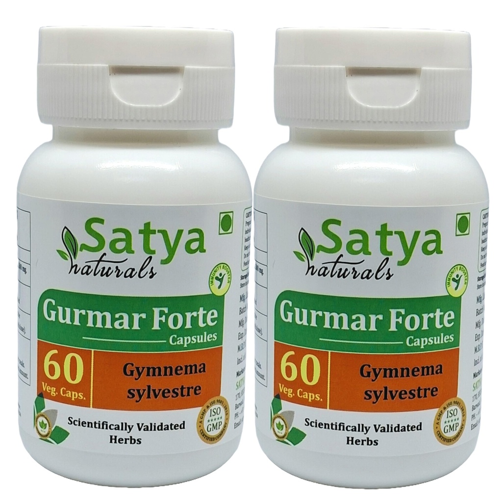 Gurmar Forte Capsule 500 mg. 60 Veg. Capsule | Gudmar (Gymnema Sylvestre) Estratto di capsule per uomini e donne | Ayurvedic Herbal Supplement/Remedies | 10:1 Forte (2 Bottiglie di 60 capsule)