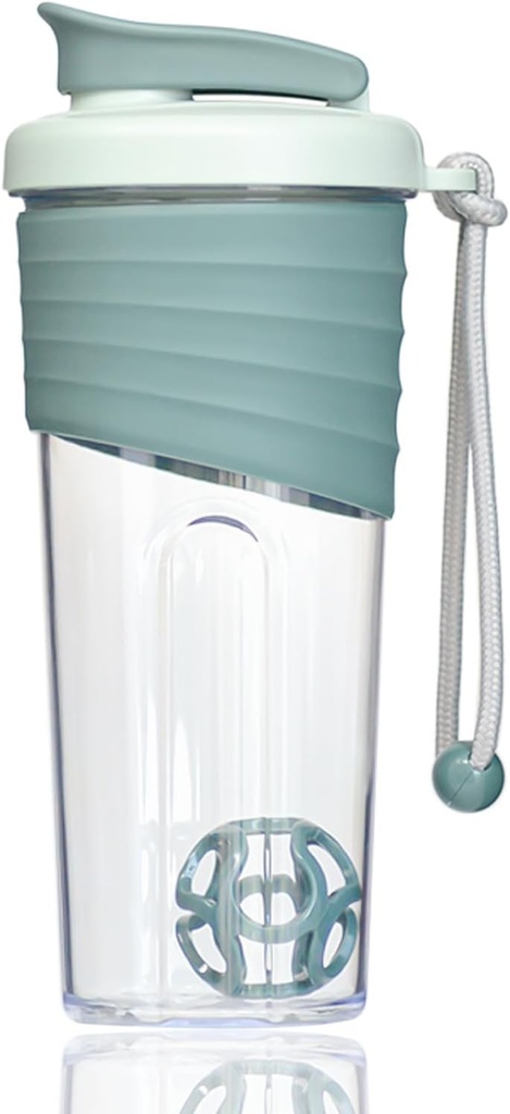 Protein Shaker Bottle 24oz – Teal Transparent Tritan mit Messskala, Silikon Grip & Teal Shaker Ball – Perfekt für Protein Shakes, Smoothies und Ergänzungen