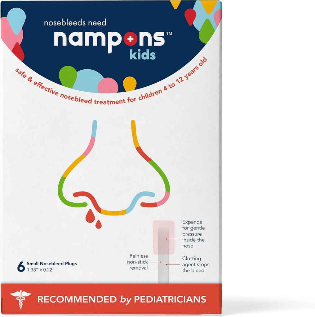 Nampons Kids Nosebleed Stoppers - 6 Einfach zu bedienen Nasen-Bleed Stopper-Kit für Kinder. Vertraut von Kinderärzten. Allergiker Clotting Agent stoppt Nosebleeds Fast On Contact. Sicher und schmerzfrei