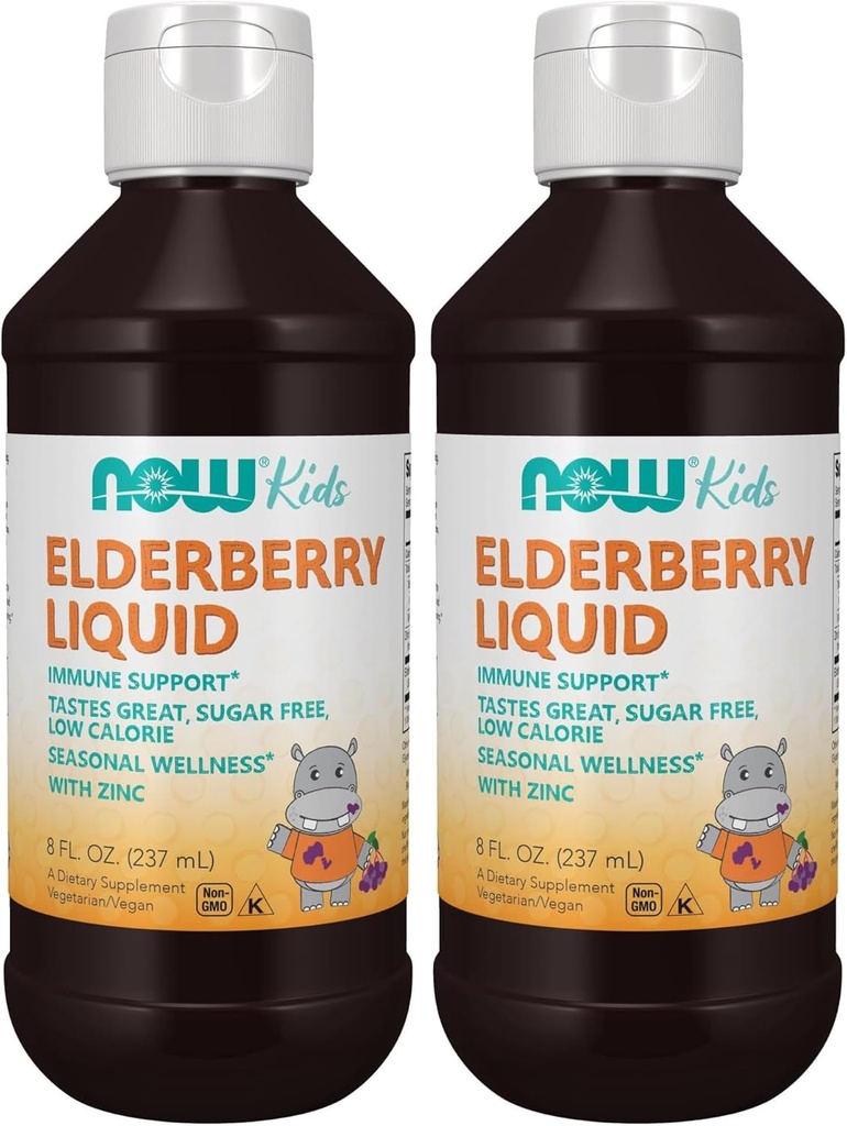 NOW Supplements, Liquid Elderberry for Kids with Zinc and Astragalus, Immune Support*, 8-Ounce, Packaging May Vary (Pack of 2)