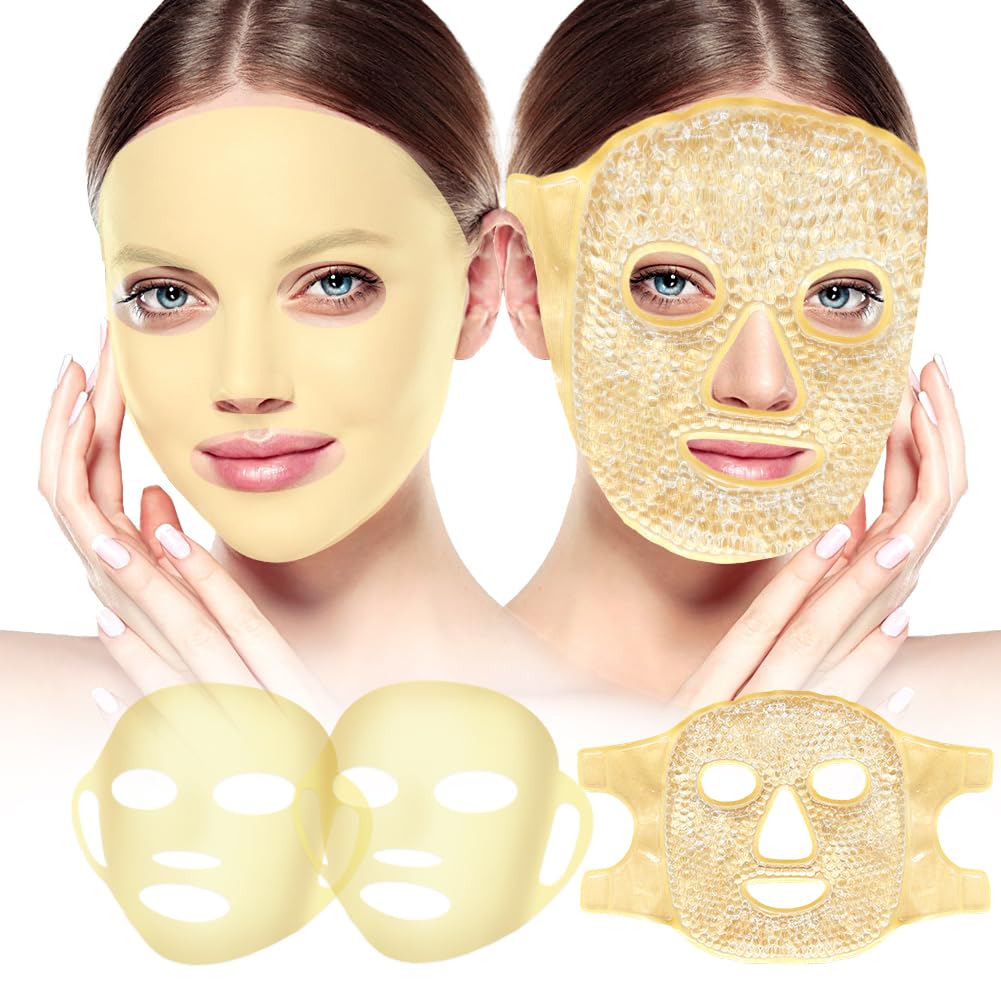Face Ice Pack e 2 Pacchetti Silicone Face Mask Cover, Full Facial Frozen Masks Hot Cold Face Compress Riusable Skin Care Set for Women for Puffiness Swelling Relief Beauty Spa Essentials