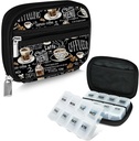 Serfeymi Weekly viaggio Pill Organizer caso per la borsa con rimovibile 7 giorno Pill Box, Fashionable Travel Medicine Organizer Pill Container per la medicina, Vitamina, Supplemento - Nero 02 + Pill Box